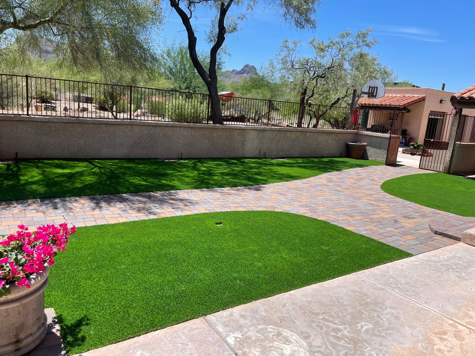Artificial grass and paver courtyard combination in Phoenix Arizona