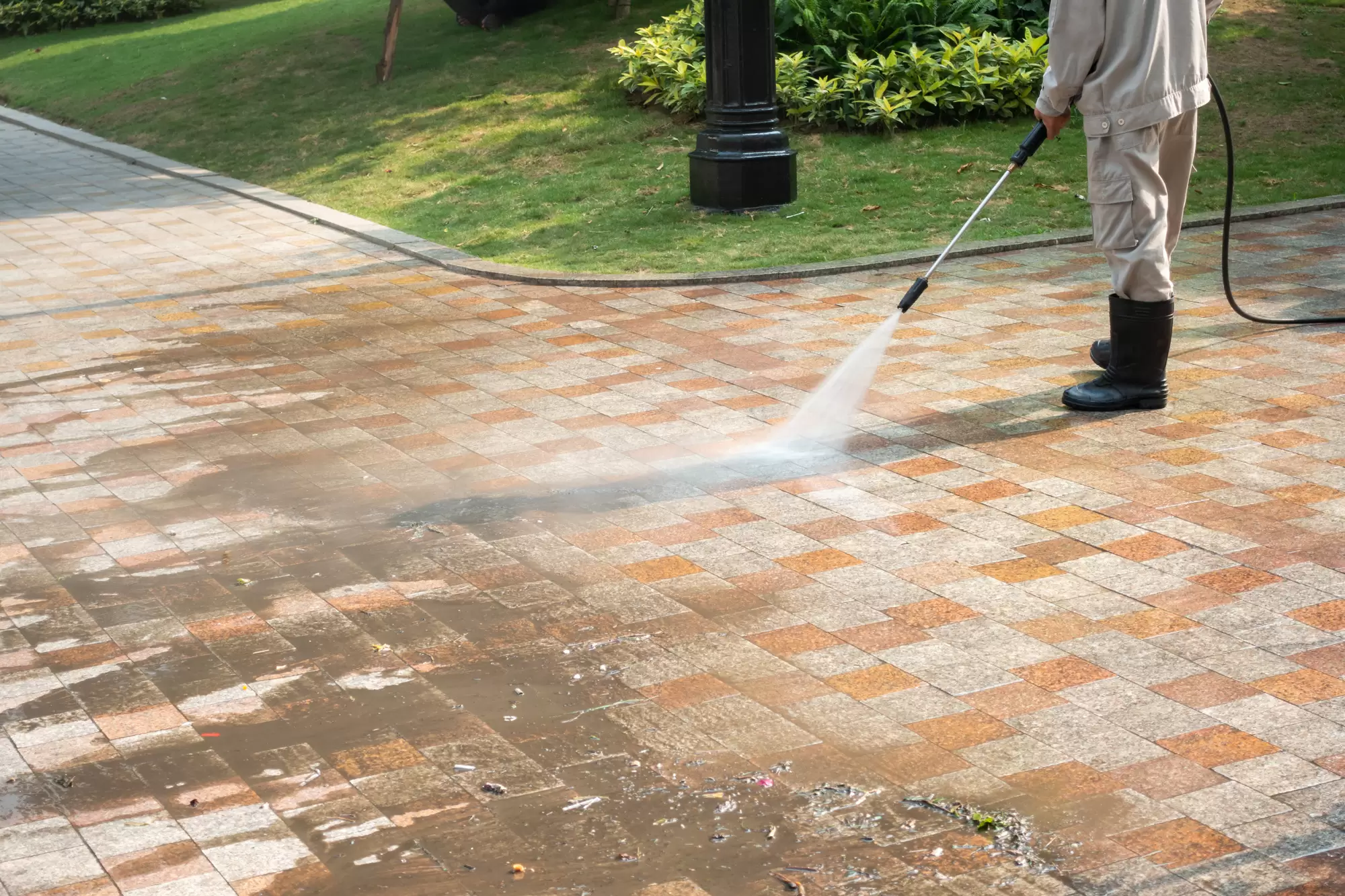Pressure washing multi-color pavers before sealing in Phoenix Arizona