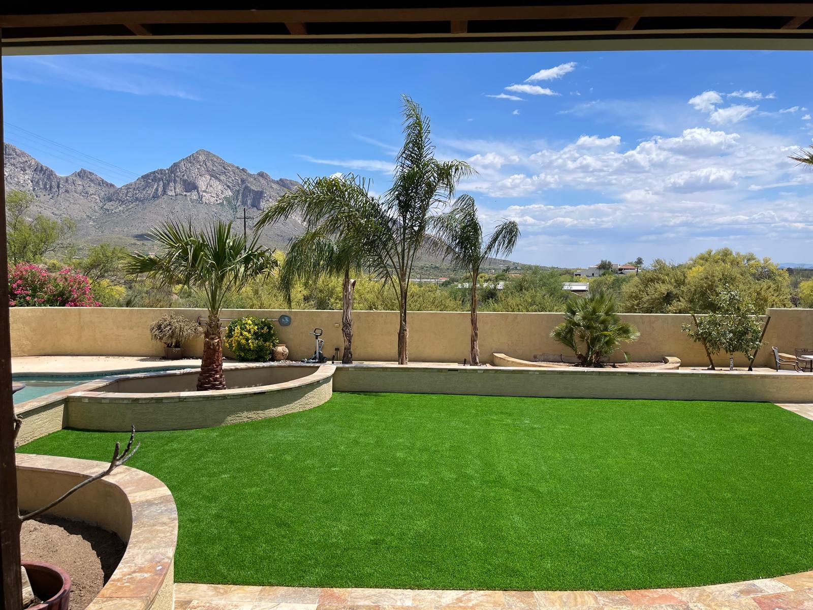 Artificial grass pool surround with mountain views in Phoenix Arizona